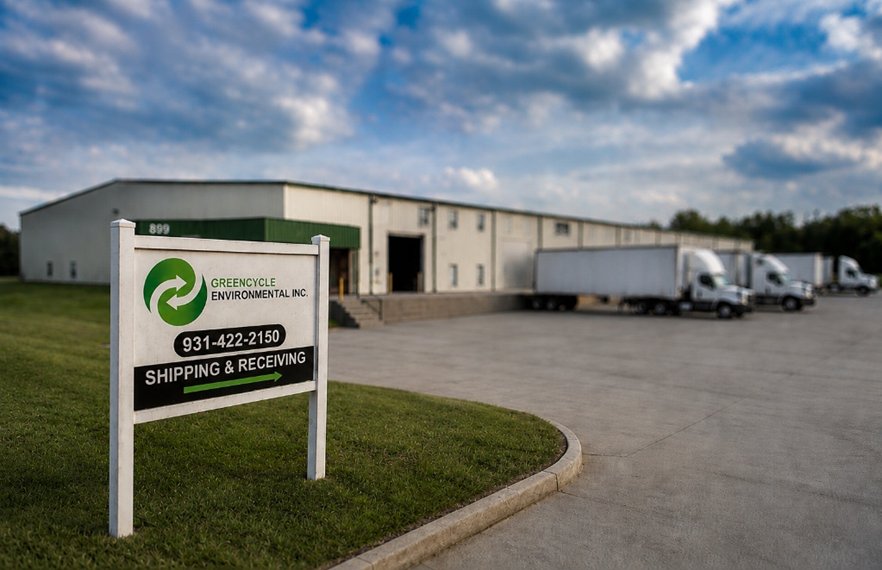 GreenCycle Environmental shipping and receiving facility with trucks